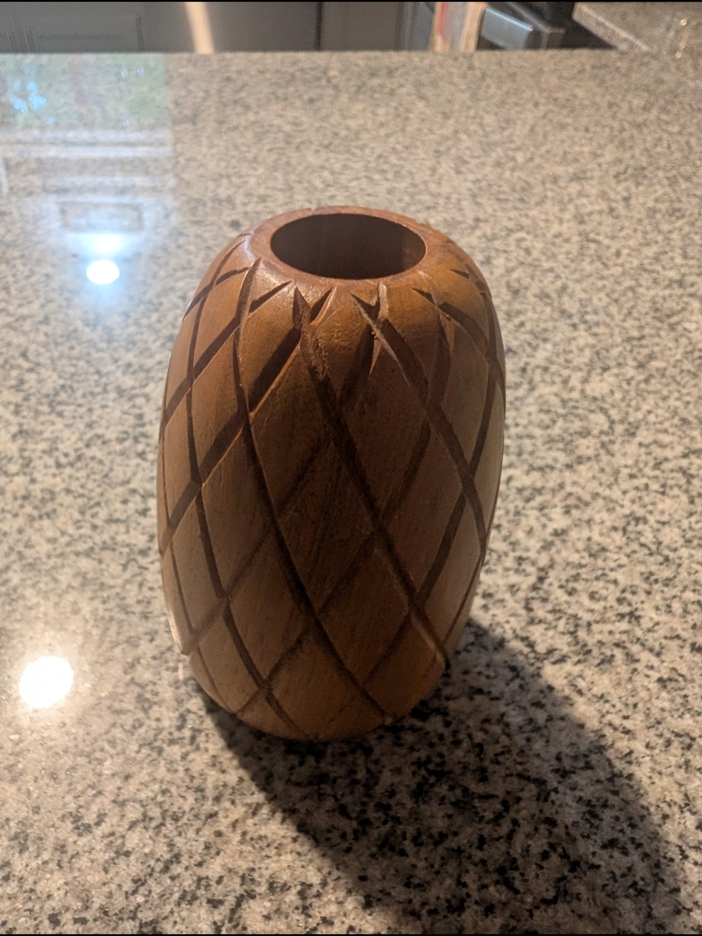 Hand-Carved Brown Wooden Decorative Vase - Home Accents